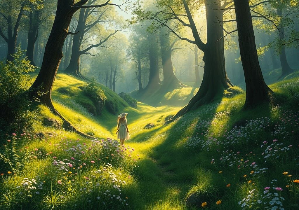 Enchanted Spring Vale of Medwyn: Hyperdetailed Oil Painting