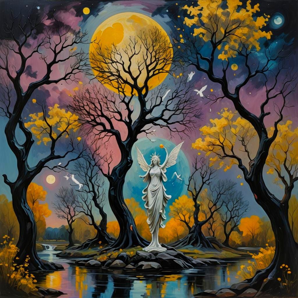 Fairies Under the Moon, in Expressionist Style