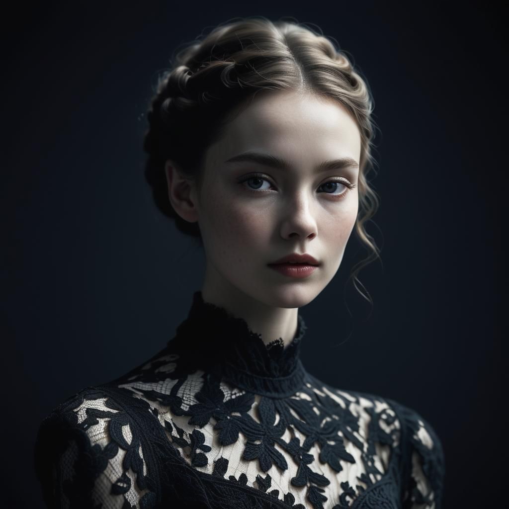 High-Fashion Portrait of Woman in Lace Gown