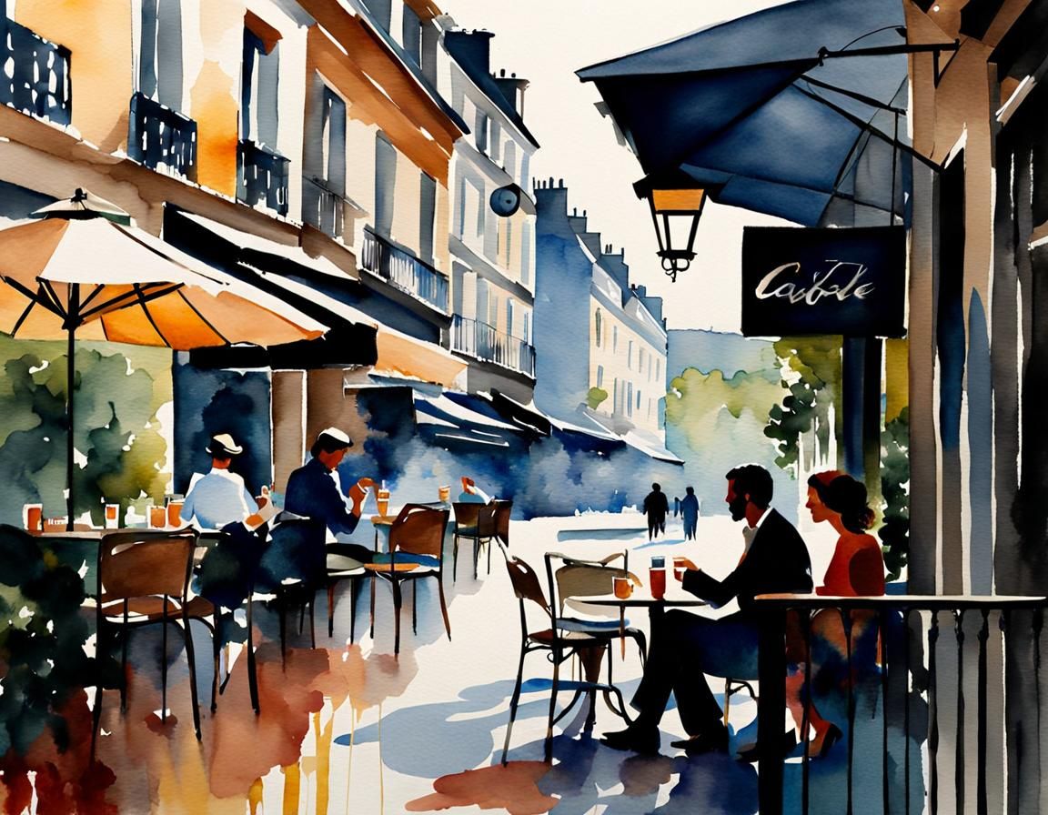 Paris Cafe Couple: Watercolor Painting