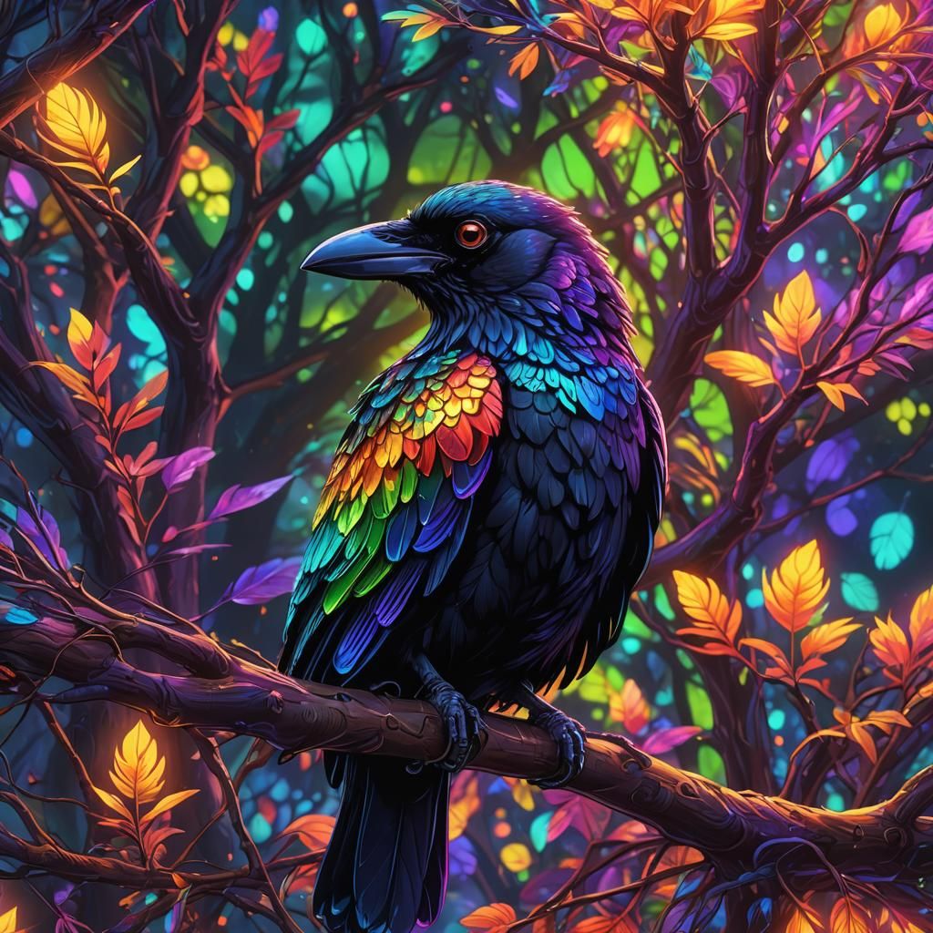 Lisa Frank Crow: Neon Digital Art