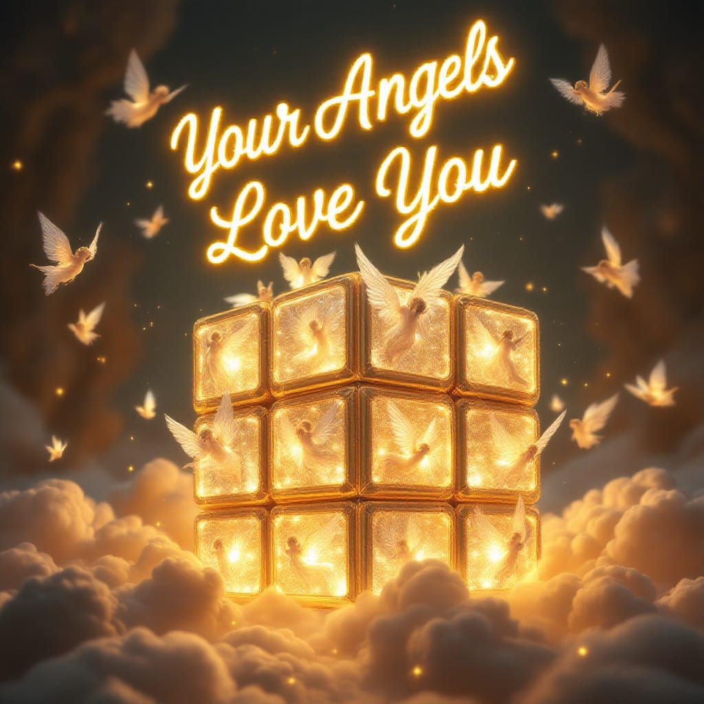 Angelic Message Above Rubik's Cube in Baroque Style