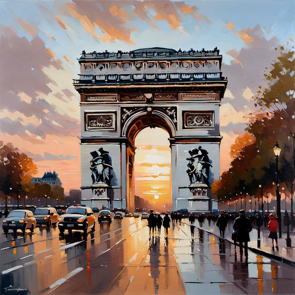 Arc de Triomphe Sunset Oil Painting