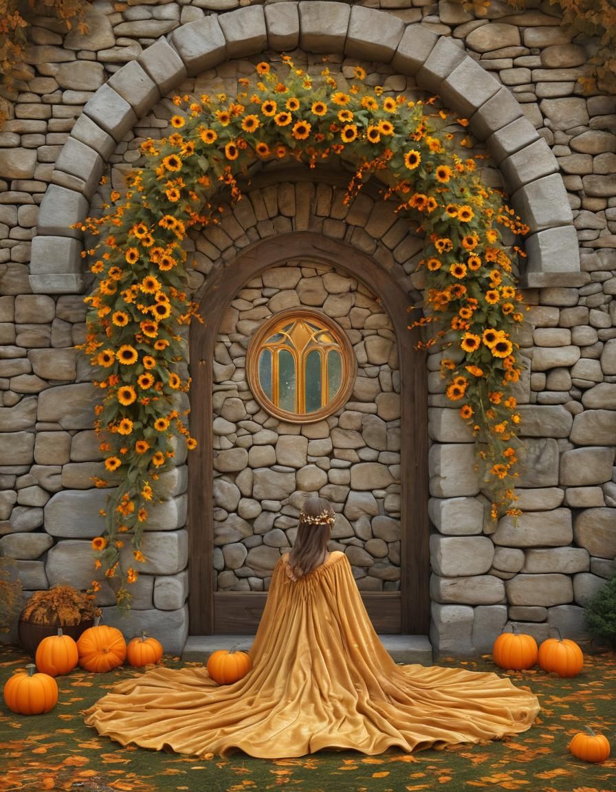 Enchanted Fairy Asleep in Autumn Sunflower Arch