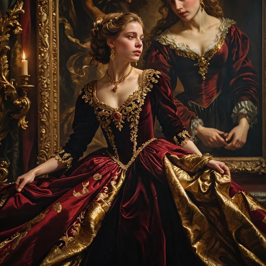 Baroque Woman in Velvet Gown: A Masterpiece