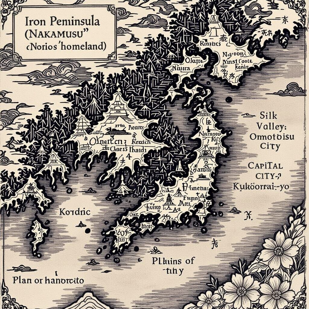 Detailed Black and White Japanese Archipelago Map Sketch