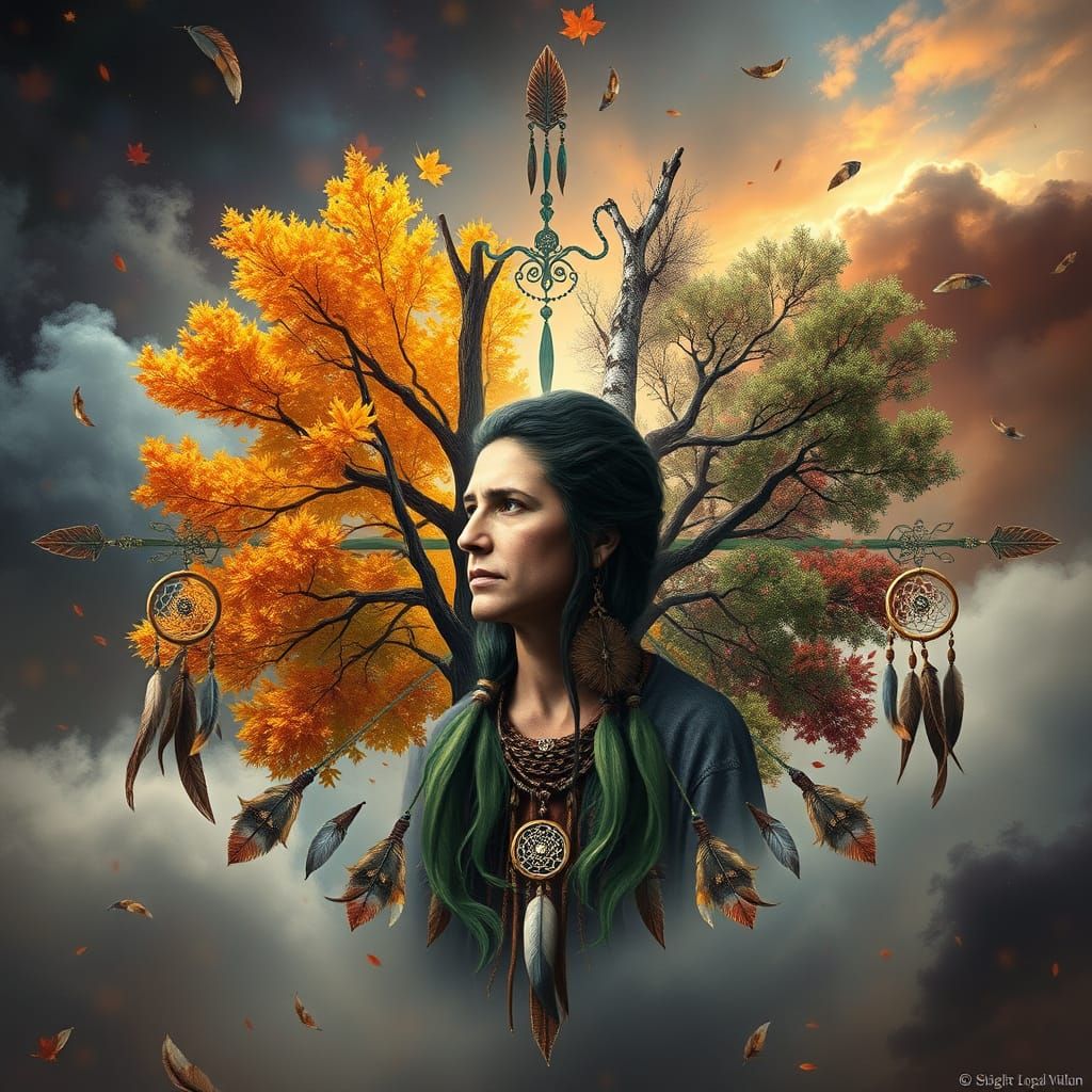 Hyperrealistic Mandala of Trees in Rockwell Style