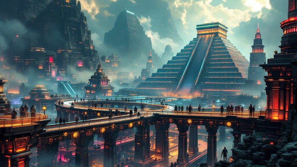 Futuristic Aztec city of tenochtitlan