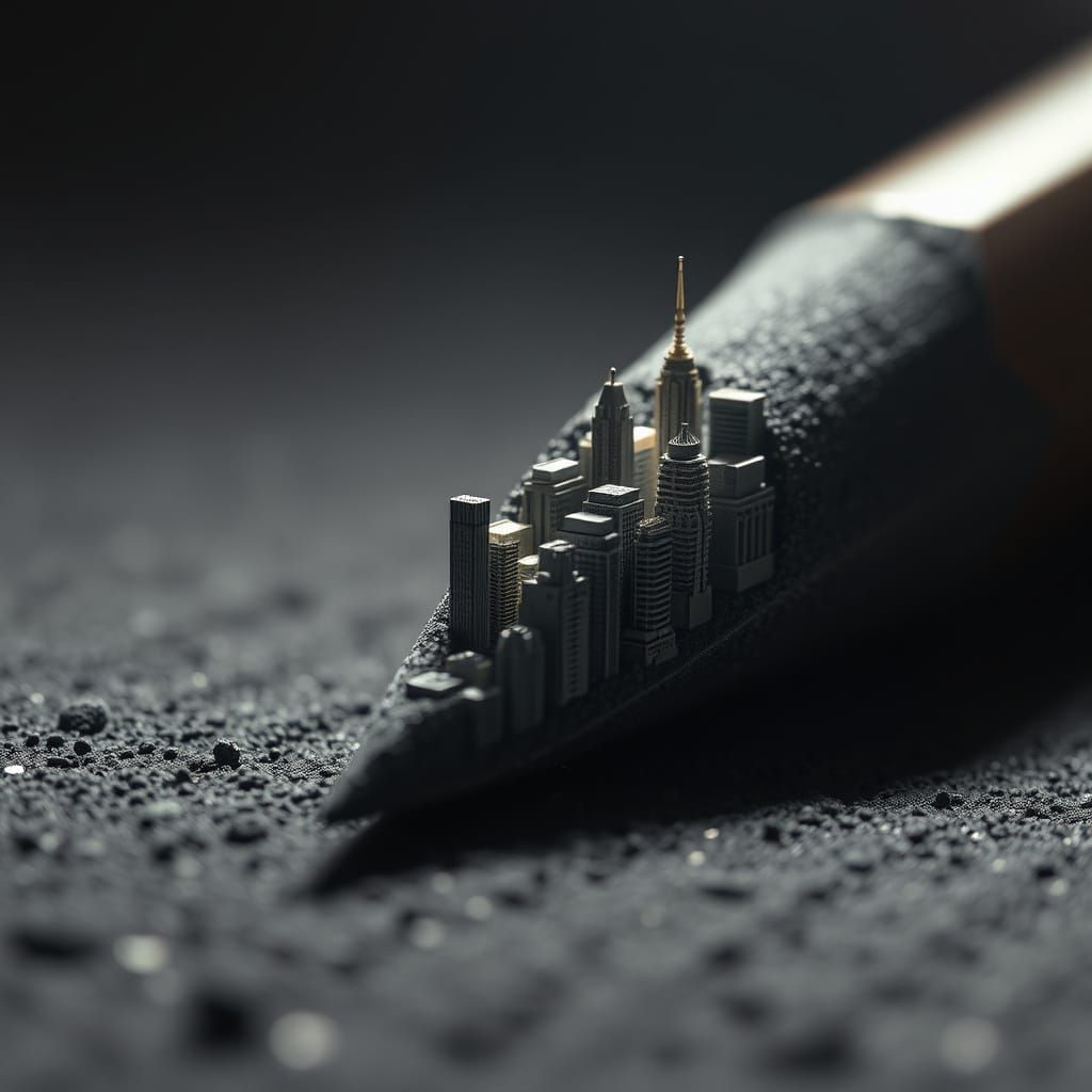 Pencil Tip Cityscape Macro Shot
