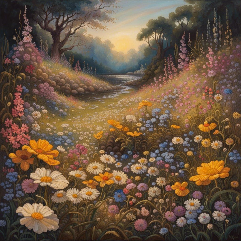 Cottagecore Meadow in Watercolor by James Gurney