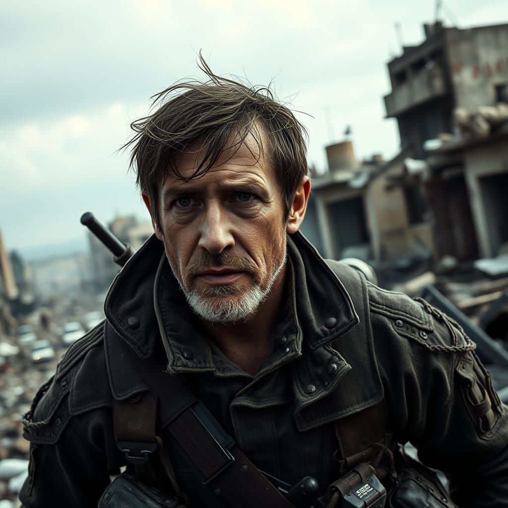 War-Torn Cityscape in Cinematic Style