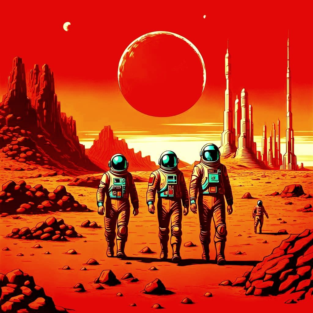 Soviet Cosmonauts on Mars in Retro-Futuristic Art
