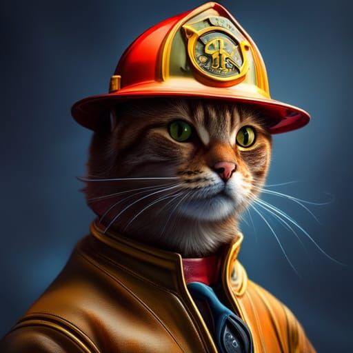 Cat Firefighter in Contrasting Colors, 8K Render