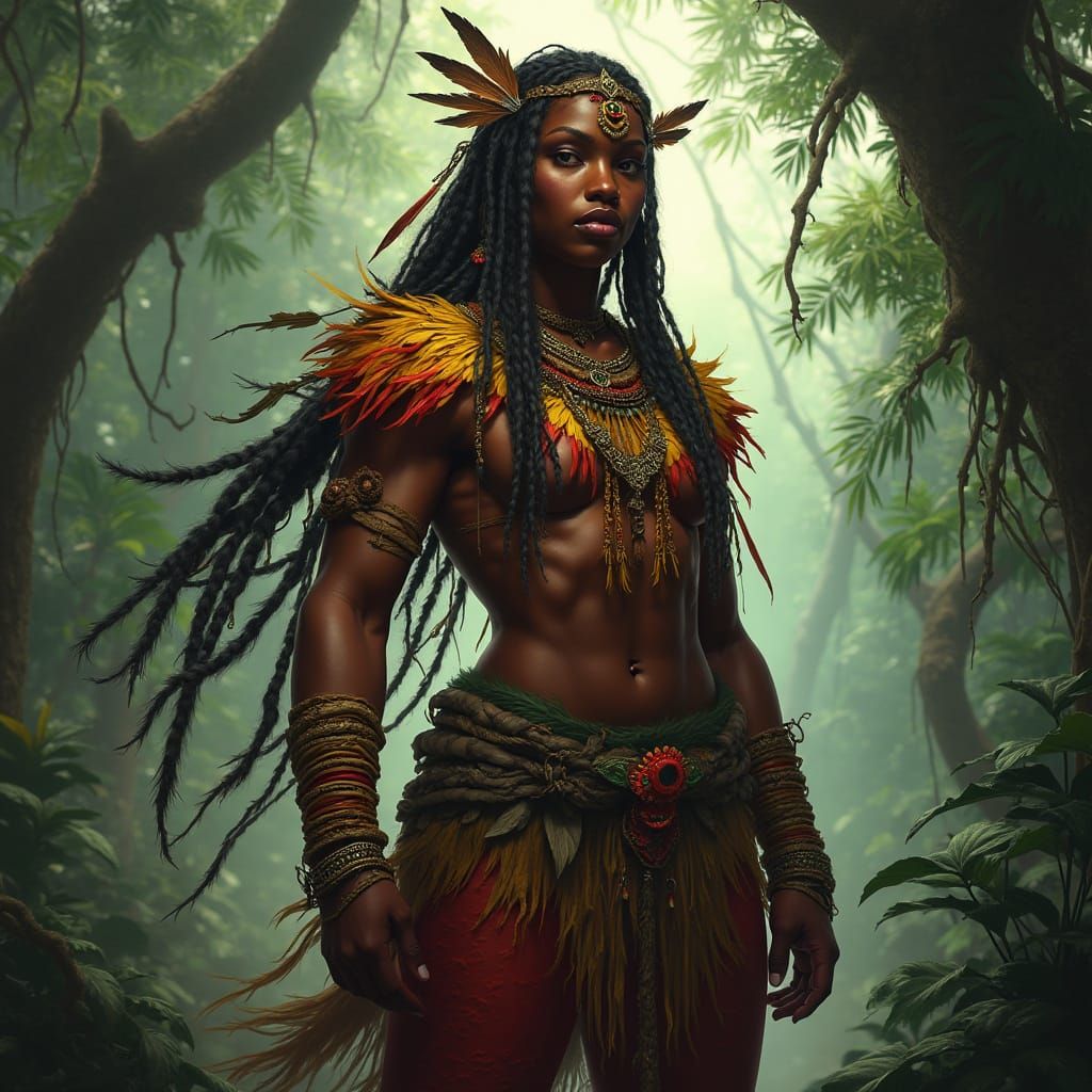 Fantasy Shaman in Jungle, Hyperdetailed Art
