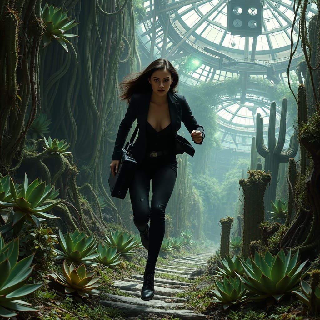 Woman in Black Escapes Overgrown Spy Facility