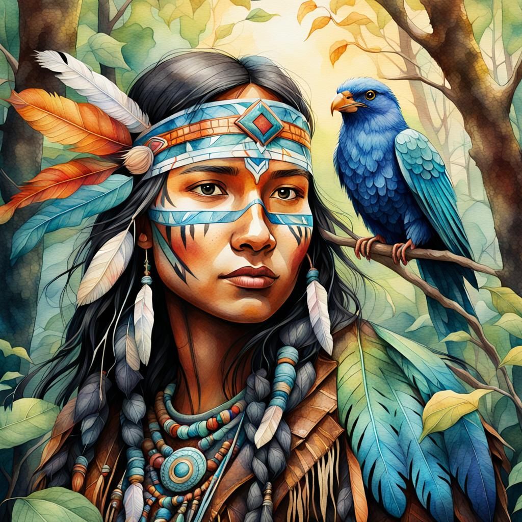 Mystical Native American Spirit Bird in Watercolour
