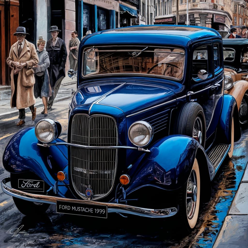 Ford on London Street, Gouache and Ink Style