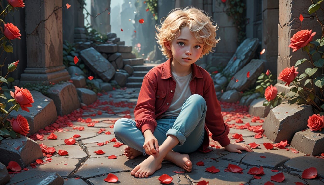 Boy with Rose: Digital Painting in Candy Art Style