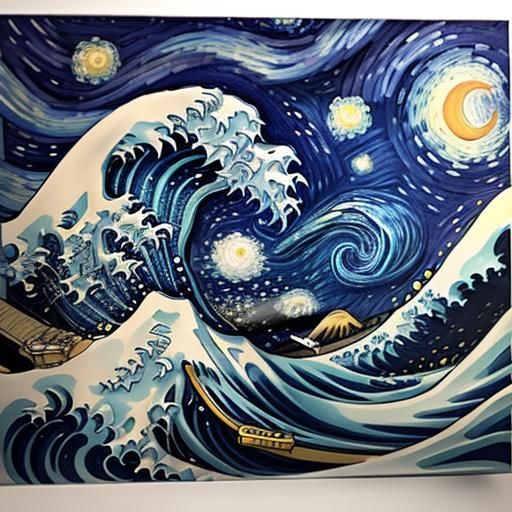 Great Wave Starry Night Impasto Painting