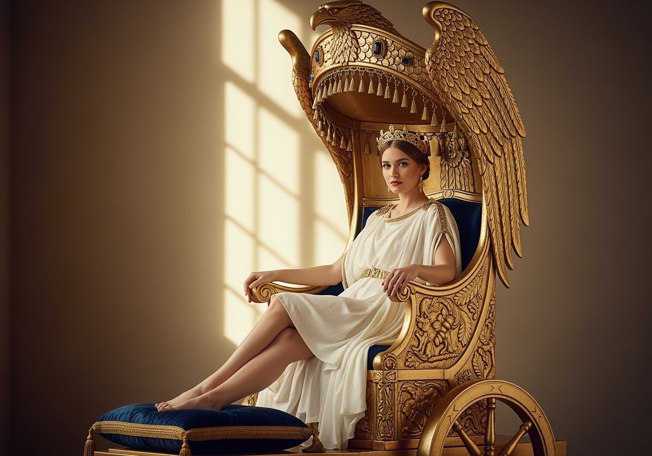 Regal Roman Empress on Imperial Chariot Throne