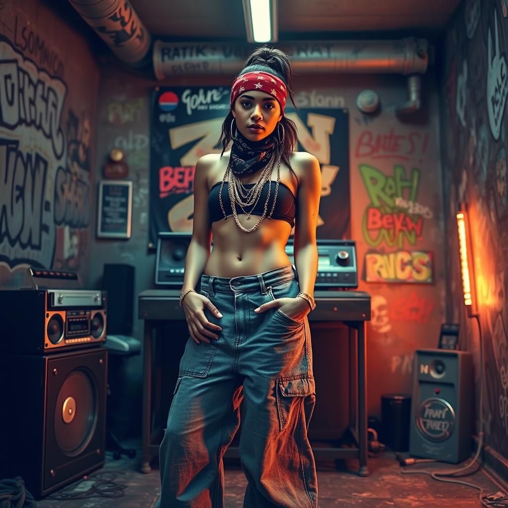 Hip Hop Woman in Graffiti Music Studio