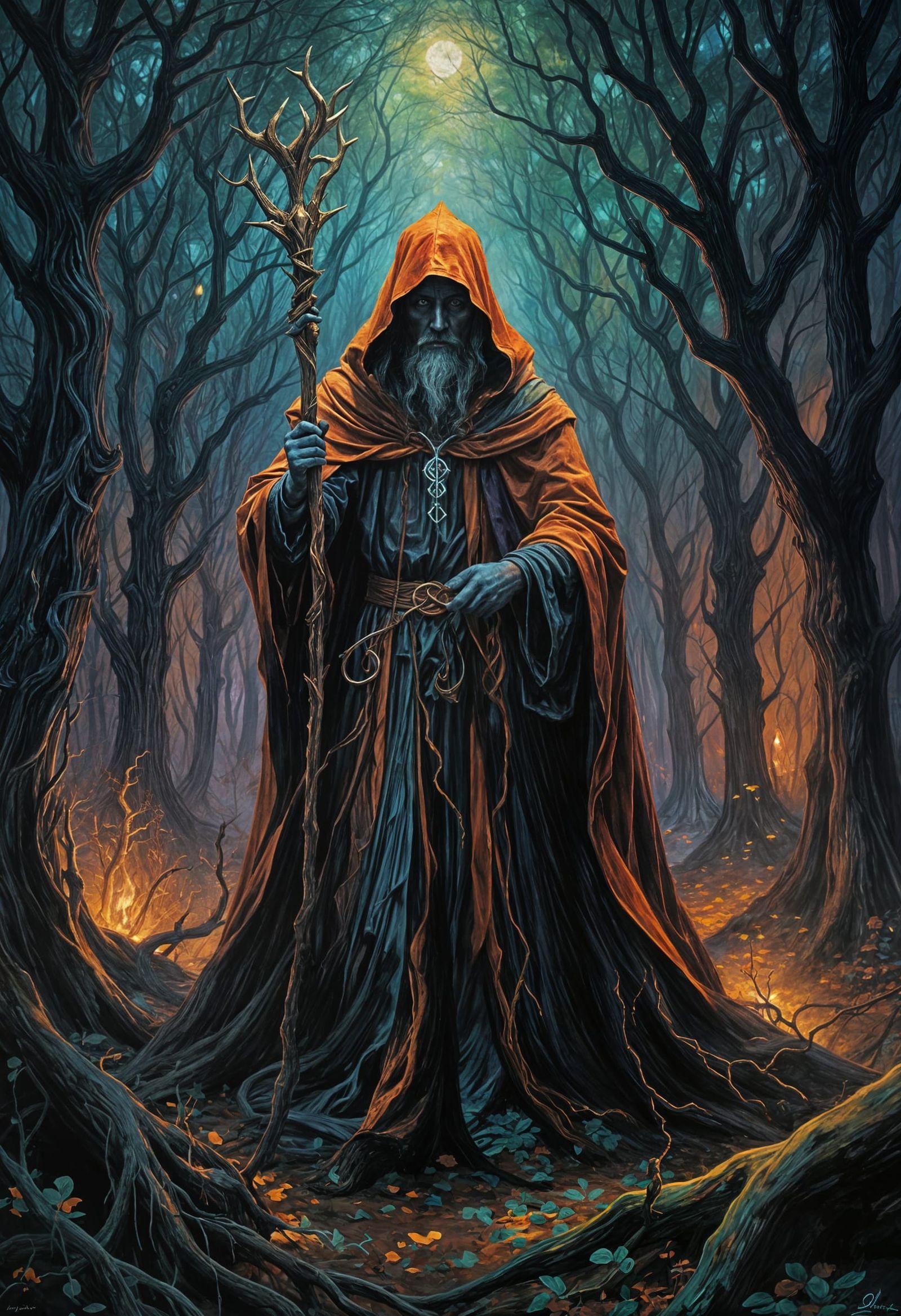 Druid in Dark Grove: An Abstract Masterpiece