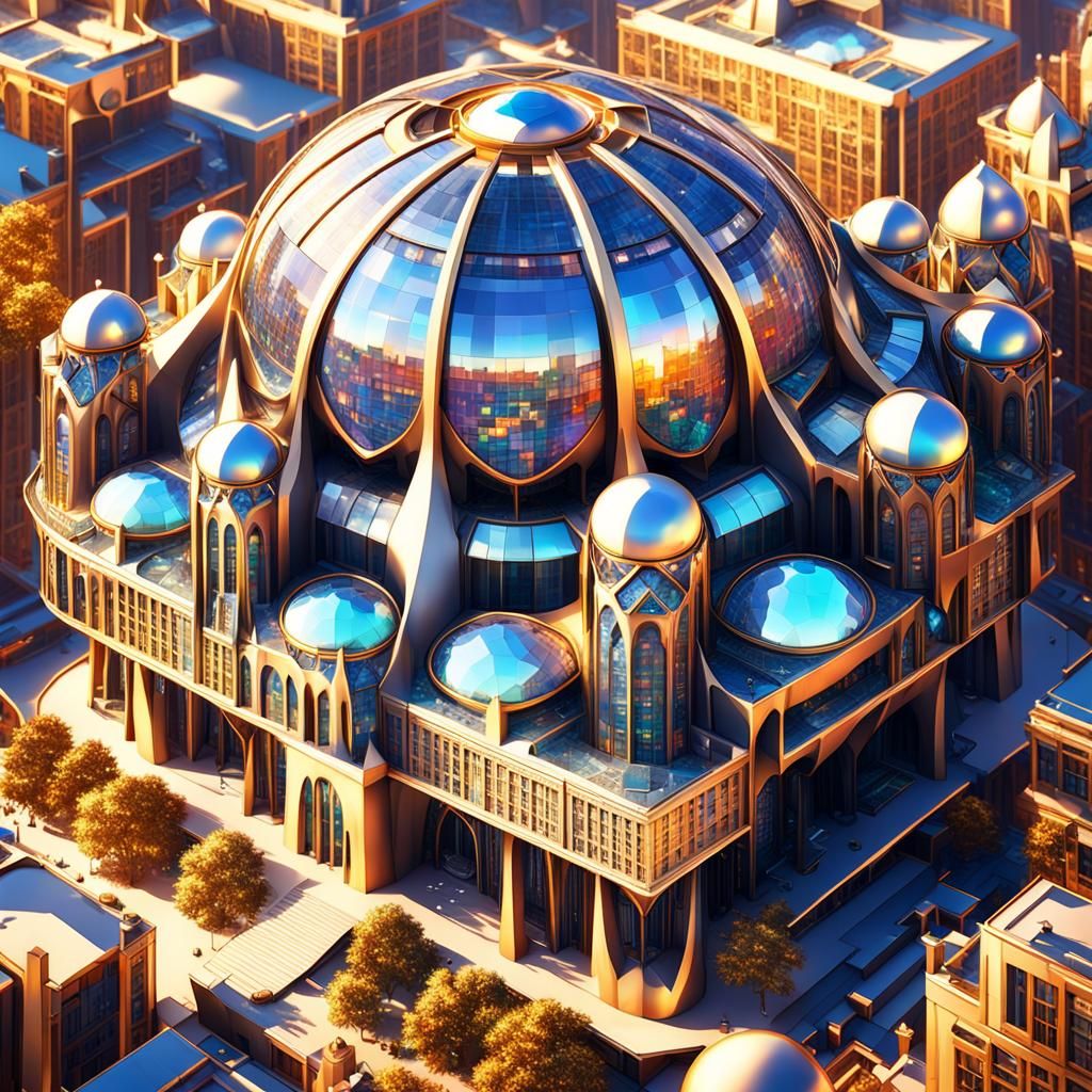Futuristic Jewel City in Golden Hour, Detailed Illustration