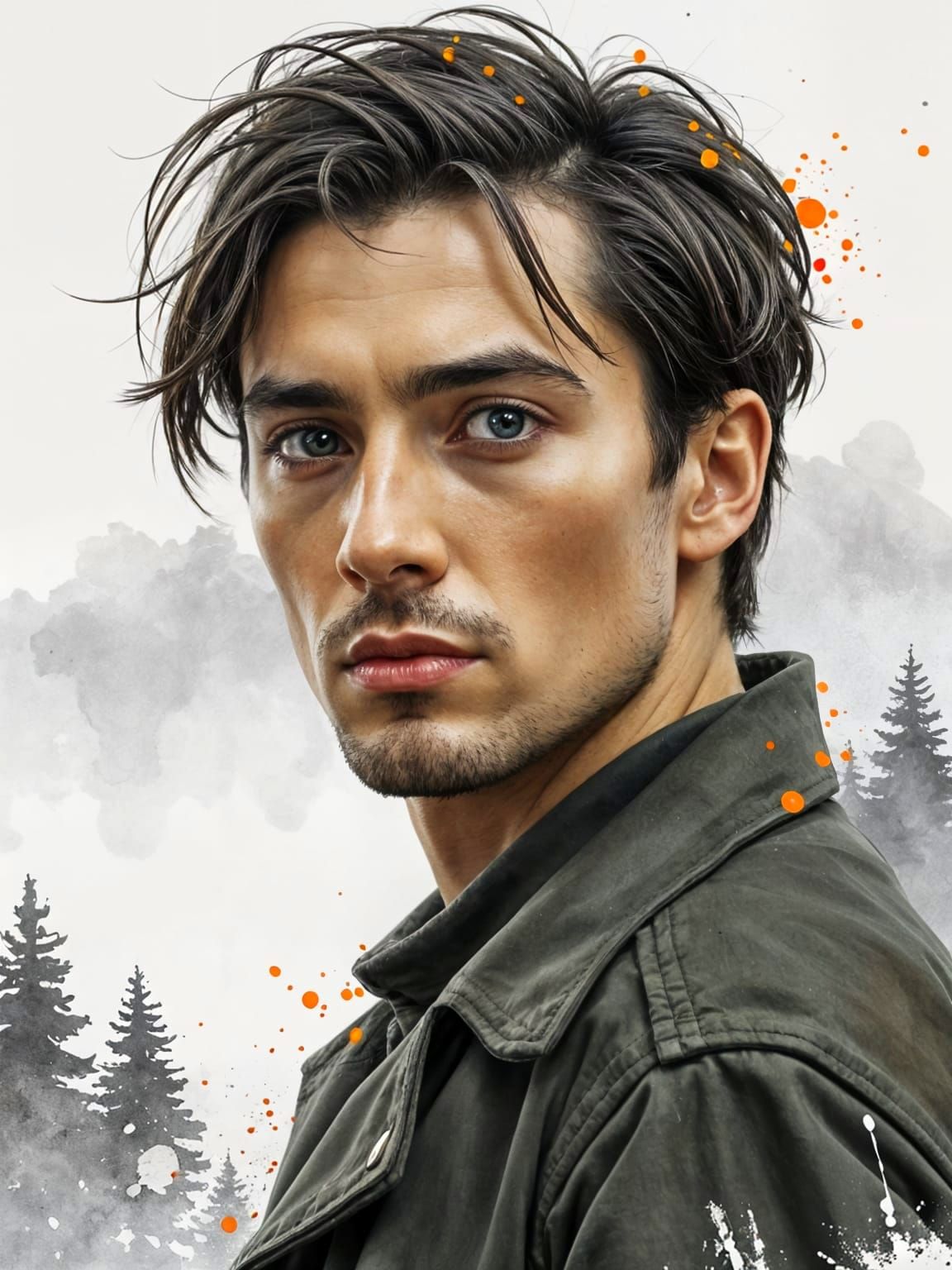 Illustrative Realism Male Portrait with Painterly Abstractio...