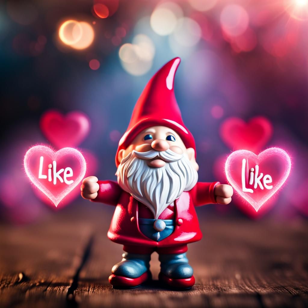 Valentine Gnome Spreading Love with Hearts