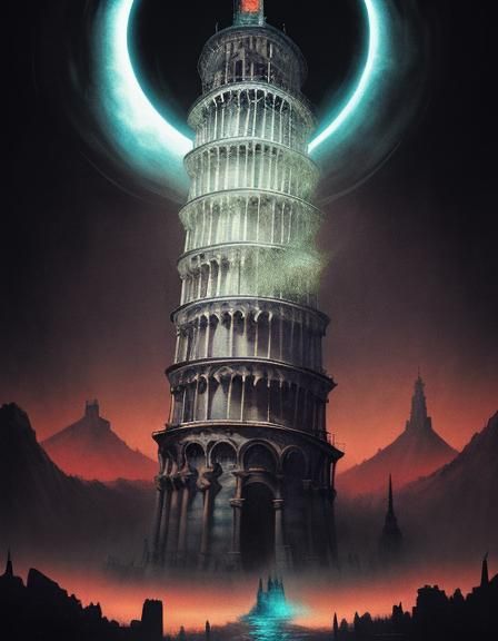 Tower of Pisa in Eldritch Ukiyo-e Style
