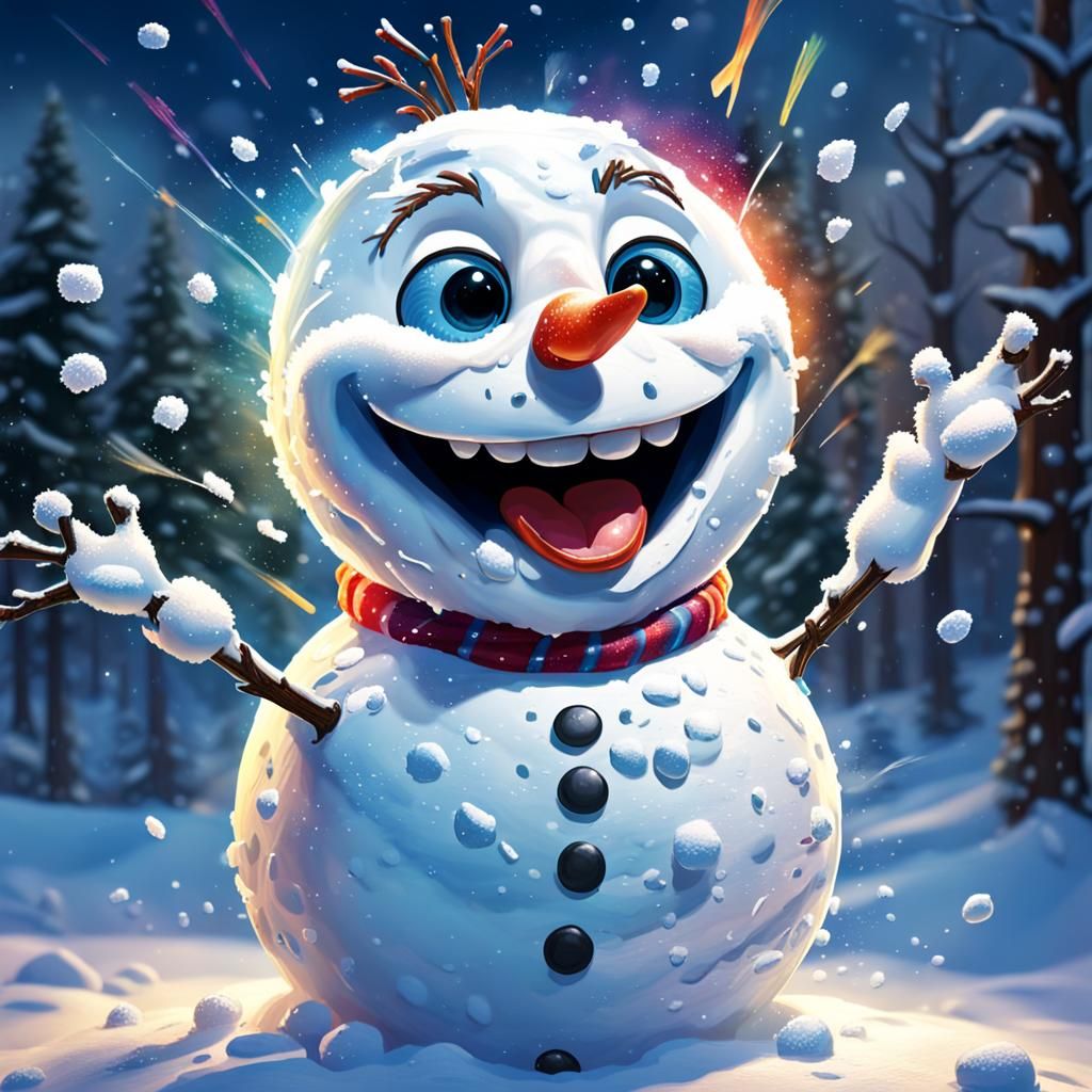Joyful Snowman Singing with Exaggerated Features