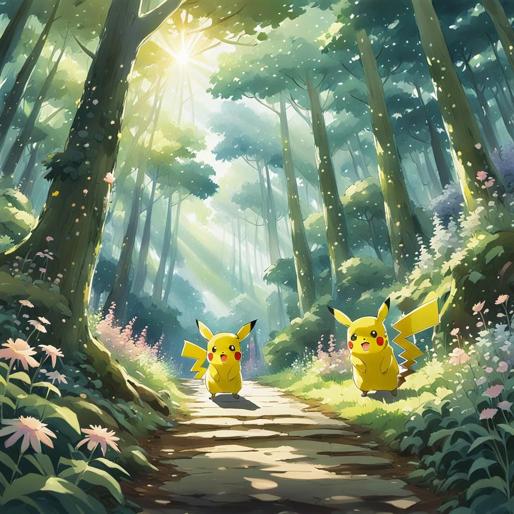 Pikachu and Pokémon Party in Anime Style