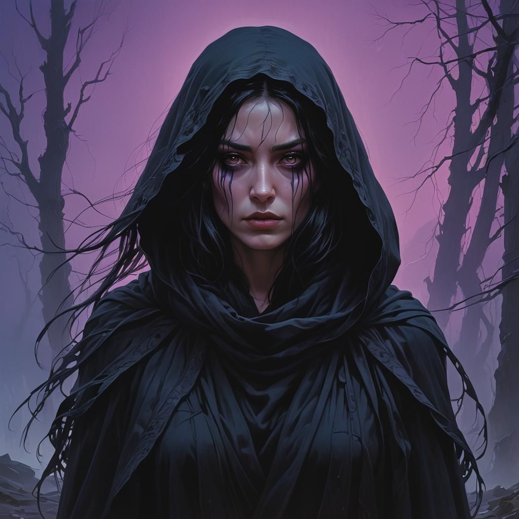 Mysterious Woman with Piercing Eyes in Eerie Luminescence