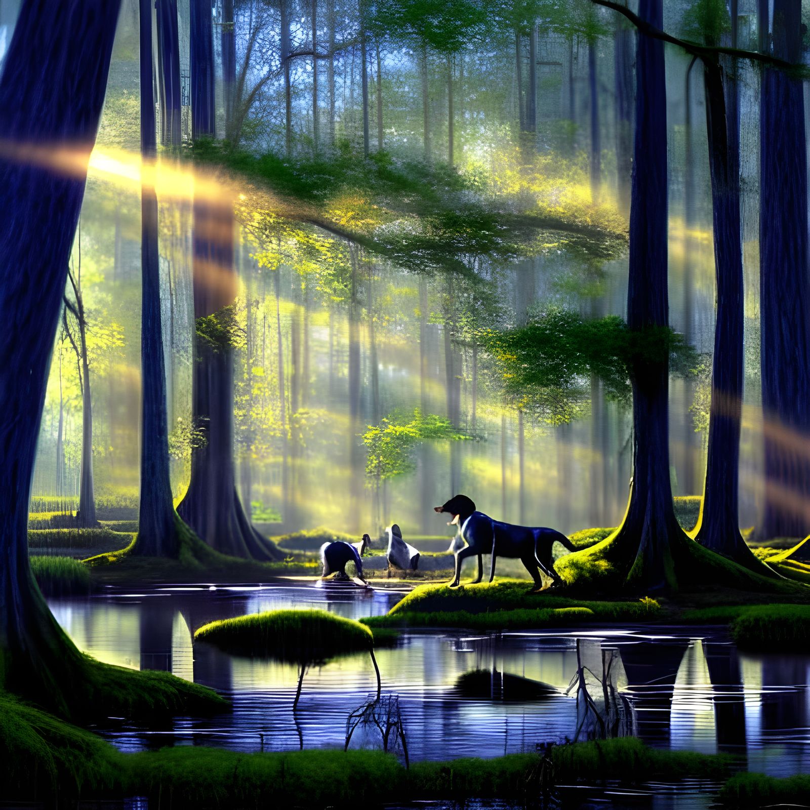 Hunting Dogs in North Carolina Swamp: Concept Art