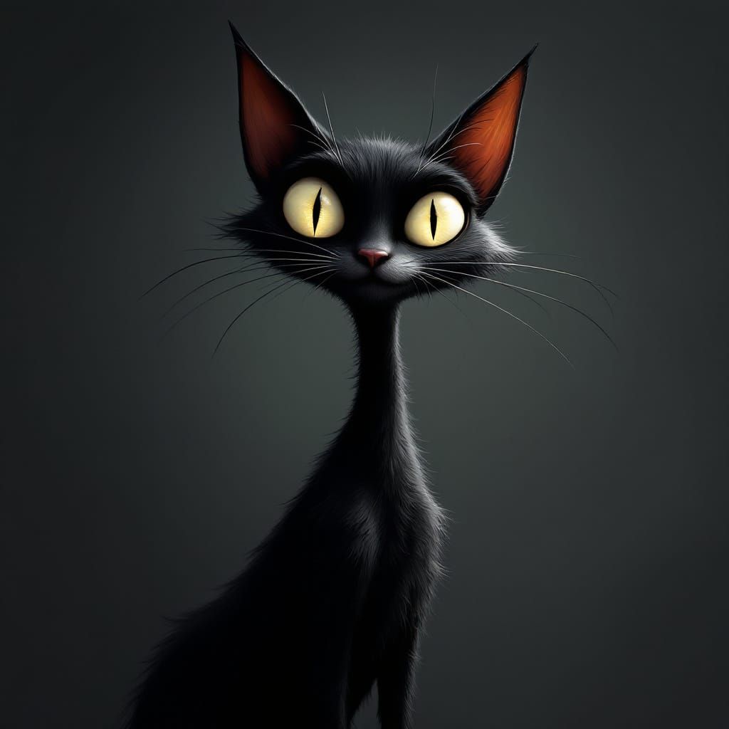 Stylized Black Cat With Exaggerated Features