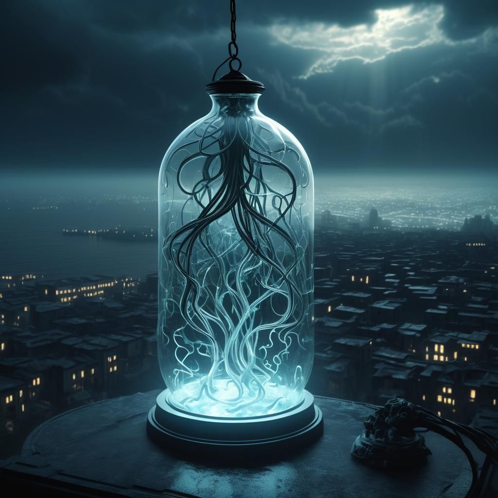 Ethereal Glass Shape in Dark Fantasy 3D Render