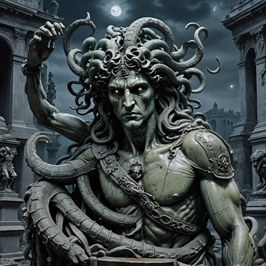 Medusa's Head in Perseus' Hand: Stone Statues