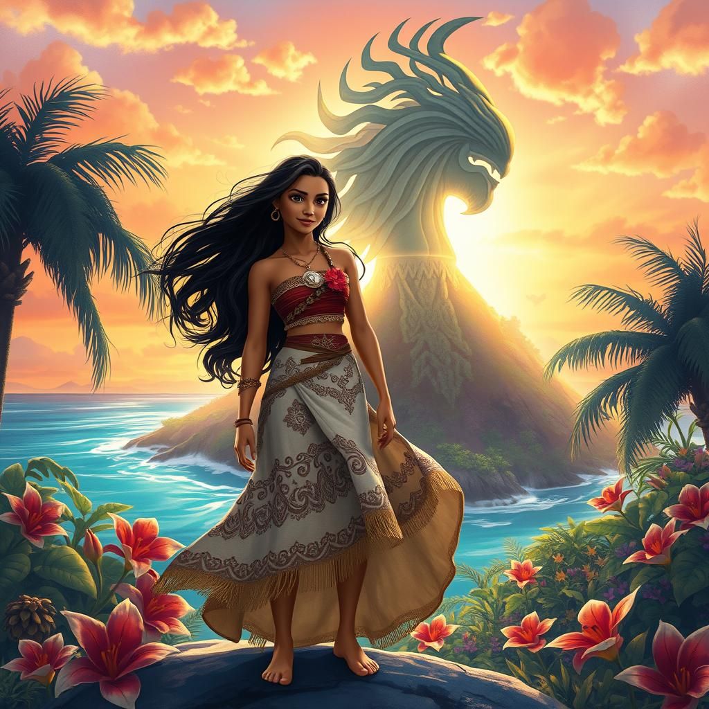 Moana and Te Fiti in Disney Animation Style