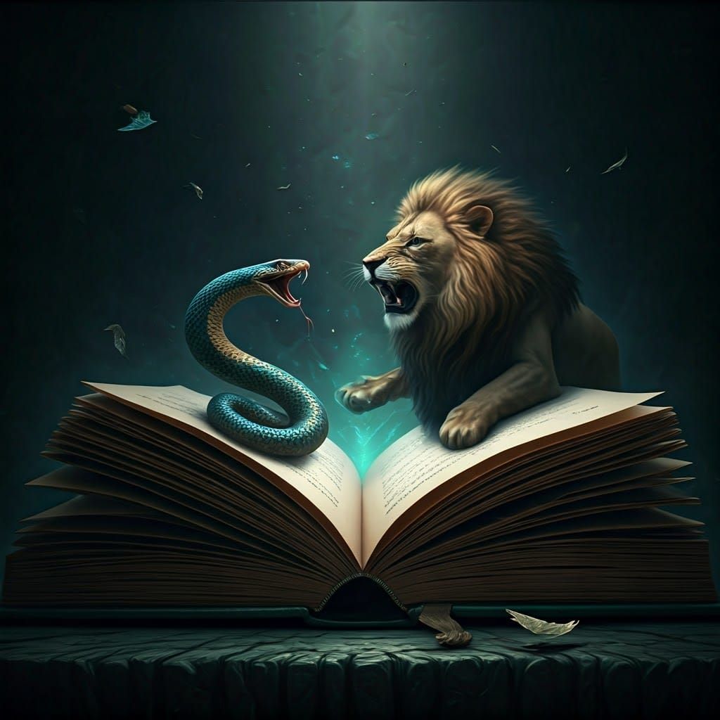 Fantasy Book: Snake and Lion Duel