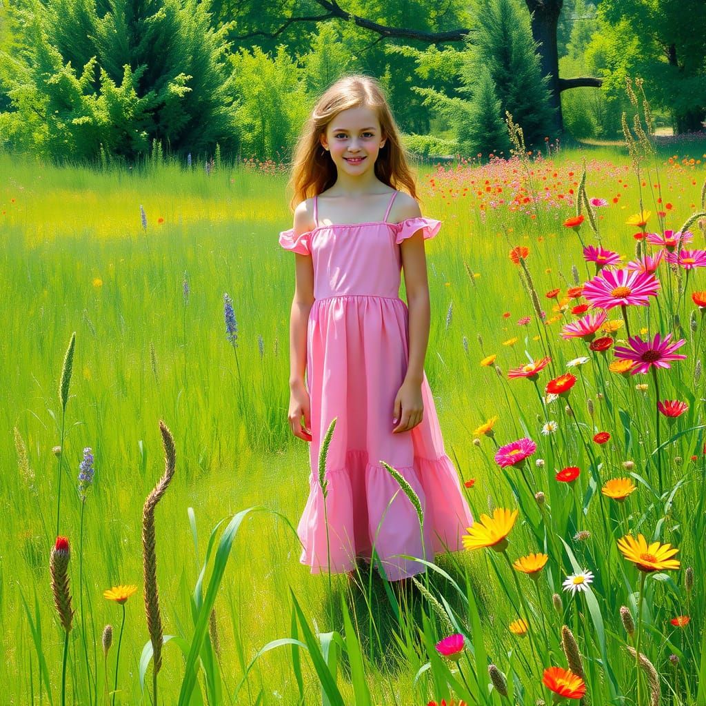 Sarah in Meadow, Impressionist Style