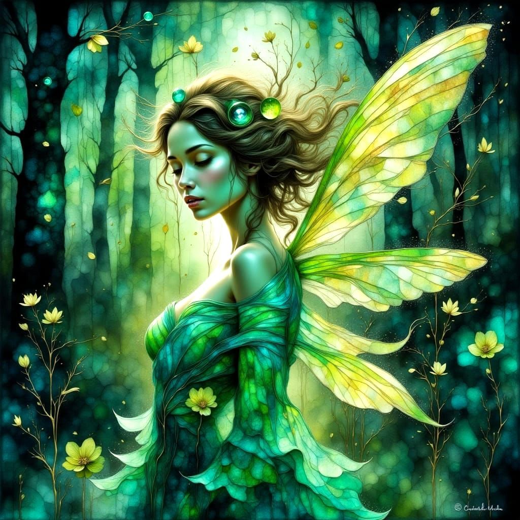 Enchanting Green-Eyed Fairy in Ethereal Forest Realm