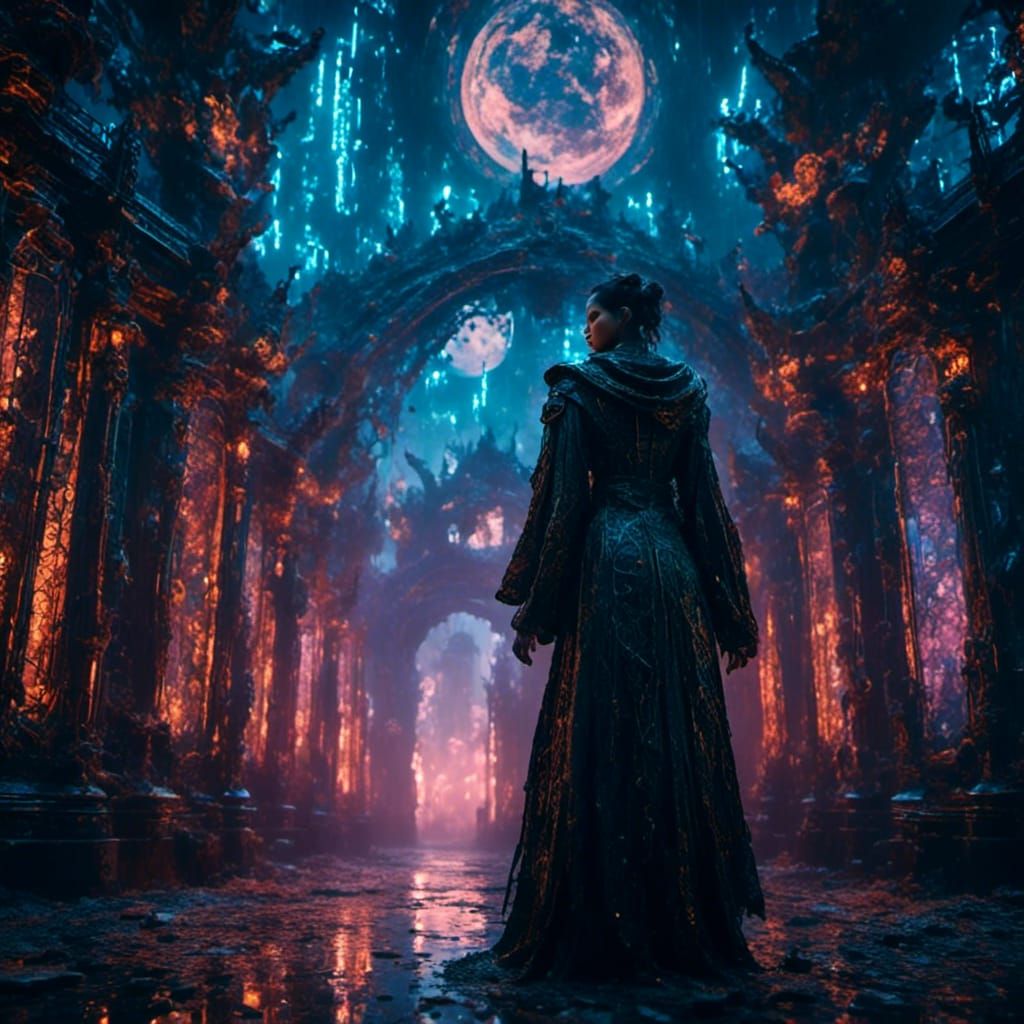 Gatekeeper in Cyberpunk Cityscape with Neon Lights