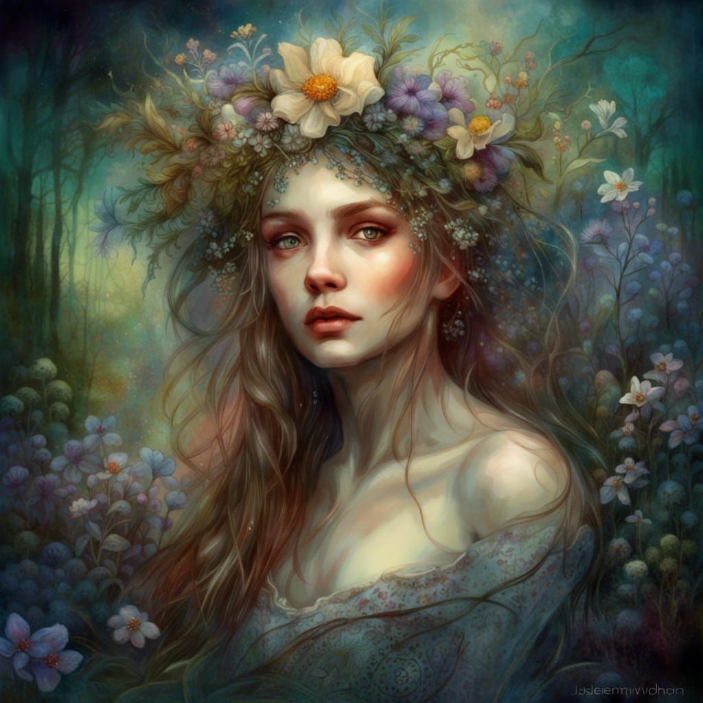 Queen Titania in Spring Garden: Hyperdetailed Portrait