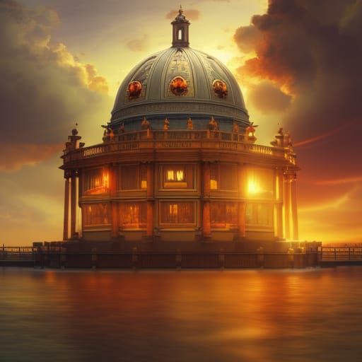 Baroque Canal Scene in Warm Colors