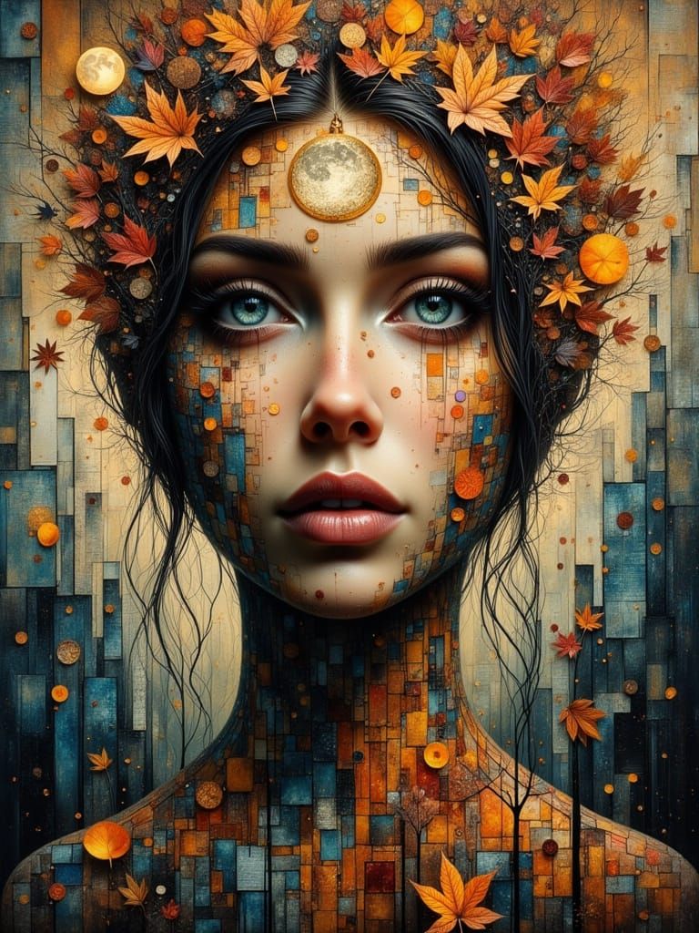 Ethereal Woman Portrait in Moonlight and Collage