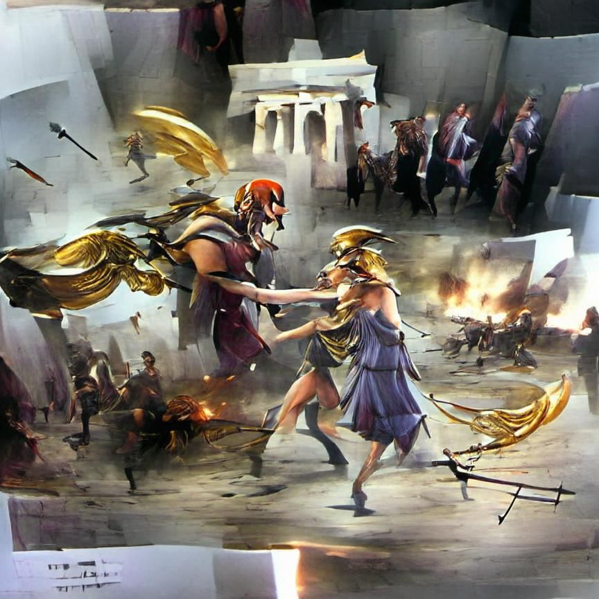 Athena and Ares Clash in Trojan War