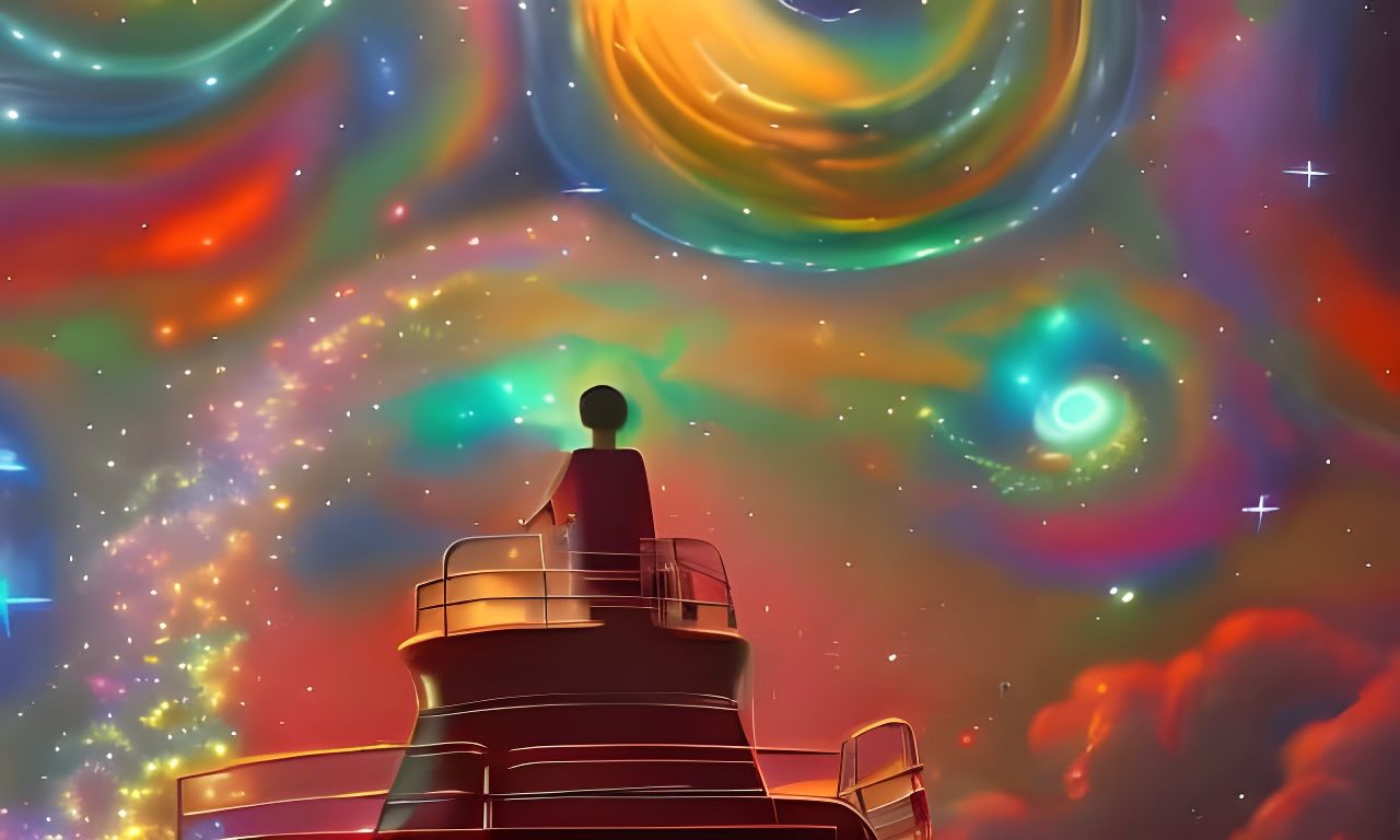 Cosmic Nebulae Ship: Sci-Fi Spacecore Painting