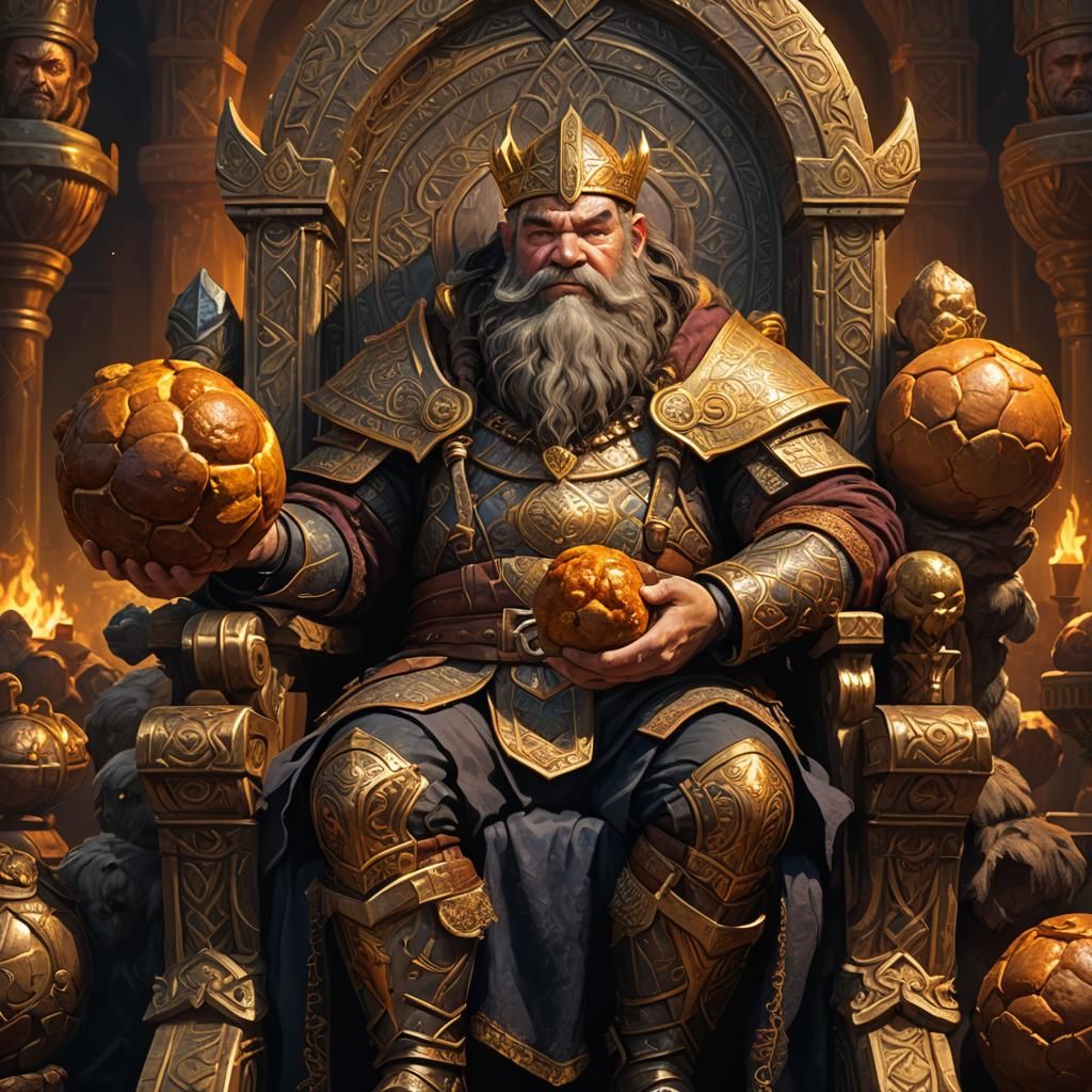 Dwarven King with Meatball: Fantasy Digital Art