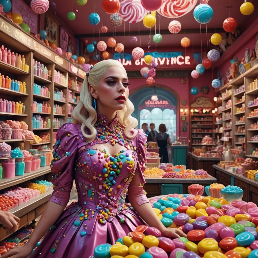 Woman in Candy Shop, Detailed Digital Painting
