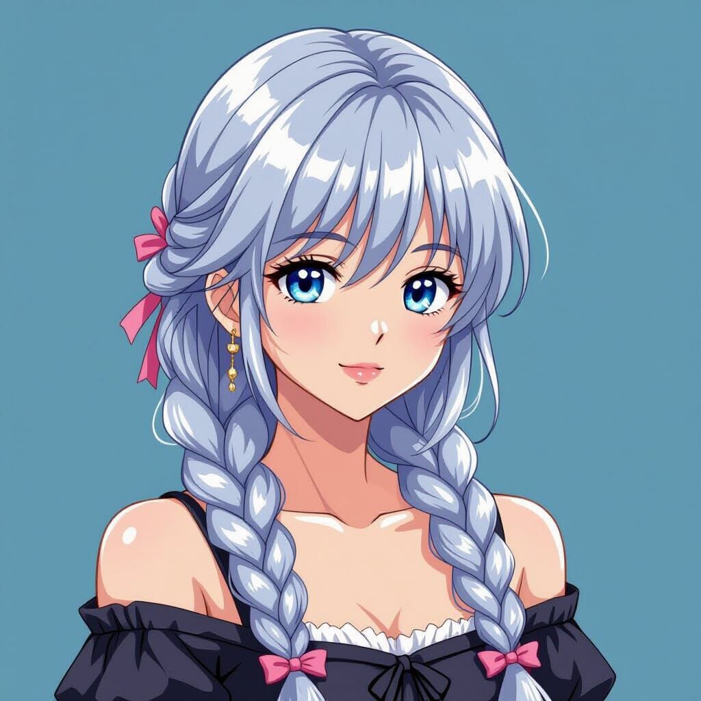 Anime Girl Portrait with Silver Hair and Side Braid
